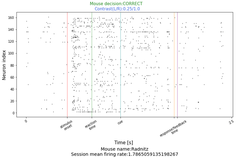 Visualised spiking data for the primary visual cortex.